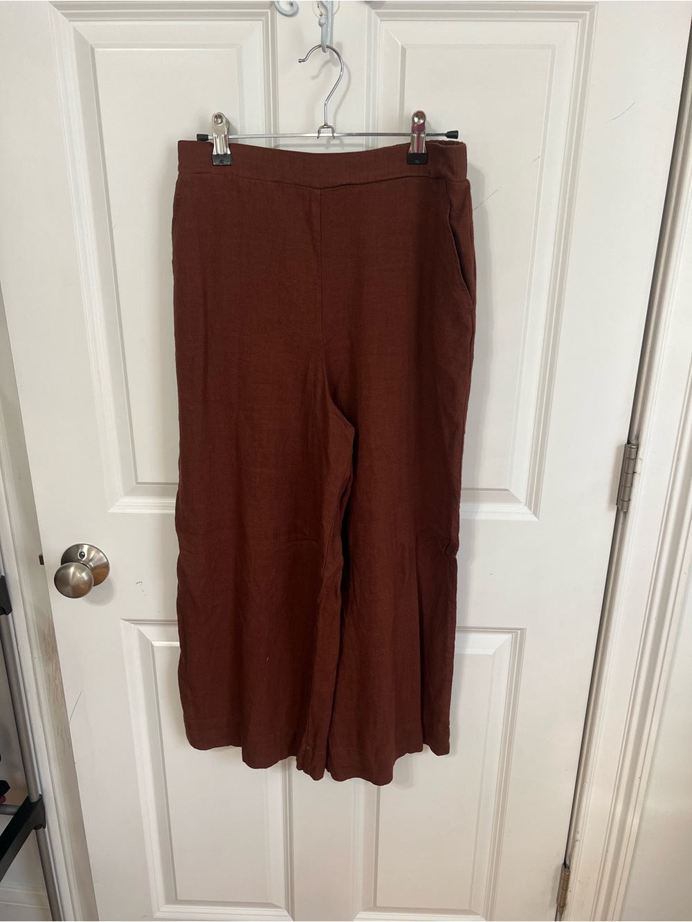 Wide-Leg Linen Blend Pants in Brown